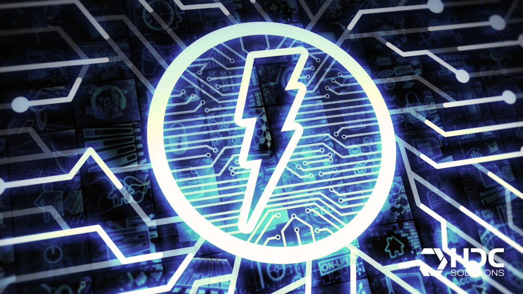 Symbol für elektrische Energie in digital vernetztem Mikronetz-Design